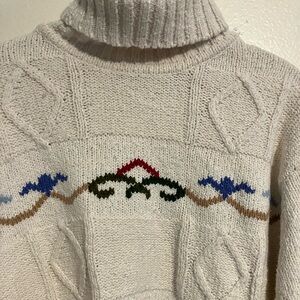 Le Moda Cream Turtleneck Sweater with Colorful Pattern